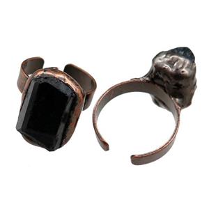 black Tourmaline Rings, adjustable, antique red, approx 10-16mm, 20mm dia