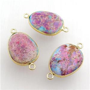 pink Imperial Jasper teardrop connector, dye, gold plated, approx 18-22mm