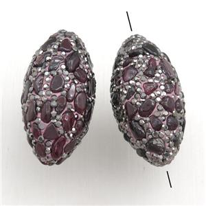 Clay rice Beads Paved Rhinestone with garnet, approx 15-32mm