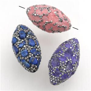Clay rice Beads Paved Rhinestone with gemstone, mixed, approx 15-32mm