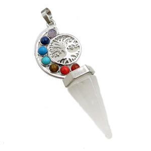 clear quartz chakra pendulum pendant, tree of life, platinum plated, approx 18-60mm