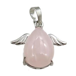 rose quartz angel pendant, platinum plated, approx 13-18mm, 20-25mm