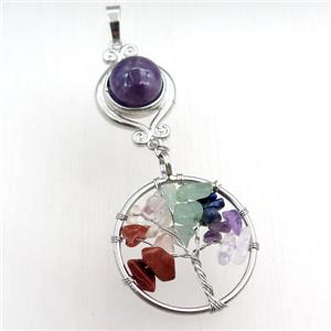 amethyst chakra pendant with tree of life, approx 11mm, 18mm, 28mm
