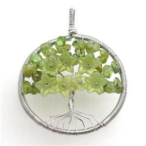 green prehnite pendant, tree of life, wire wrapped, approx 45mm