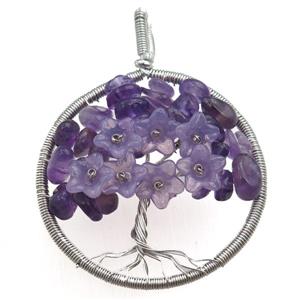 amethyst pendant, tree of life, wire wrapped, approx 45mm
