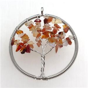 red carnelian pendant, tree of life, wire wrapped, approx 45mm
