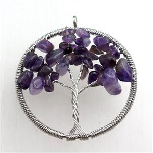 amethyst pendant, tree of life, wire wrapped, approx 45mm