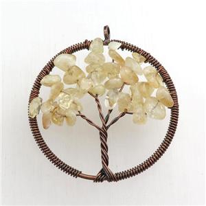 citrine pendant, tree of life, wire wrapped, approx 45mm