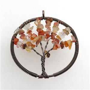 red carnelian pendant, tree of life, wire wrapped, approx 45mm