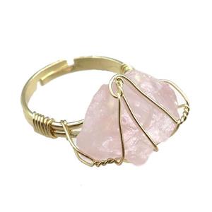 rose quartz Rings, adjustable, wier wrapped, approx 14-20mm
