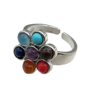 gemstone chakra Rings, adjustable, approx 17mm, 20mm dia