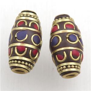 tibetan style beads, brass, barrel, approx 13-25mm