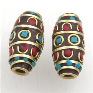 tibetan style beads, brass, barrel, approx 13-24mm