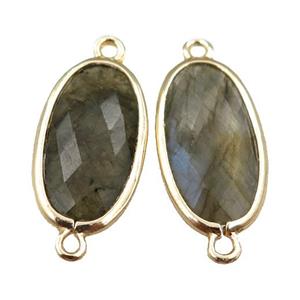 Labradorite connector, faceted oval, gold plated, approx 12-20mm