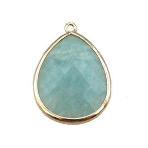 green Amazonite pendant, faceted teardrop, approx 18-25mm