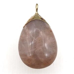peach moonstone teardrop pendant, gold plated, approx 20-30mm