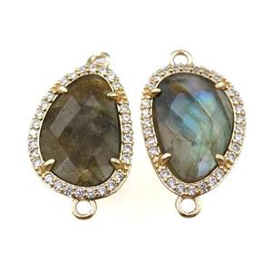 labradorite connector pave rhinestone, faceted teardrop, approx 13-18mm
