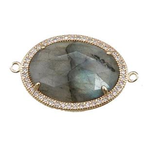 Labradorite connector pave rhinestone, faceted oval, approx 20-24mm
