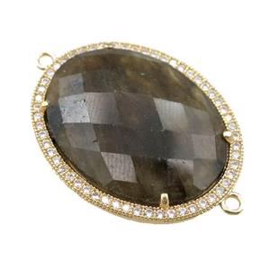 Labradorite connector pave rhinestone, faceted oval, approx 22-30mm