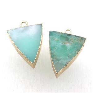 green Australian Chrysoprase triangle pendant, gold plated, approx 15-20mm