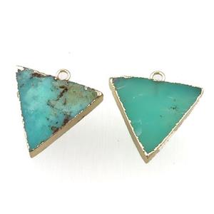 green Australian Chrysoprase triangle pendant, gold plated, approx 20-22mm