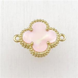 pink Queen Shell clover connector, gold plated, approx 15mm