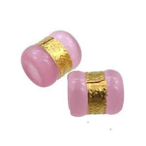 pink cats eye stone tube beads, approx 10x12mm, 4mm hole