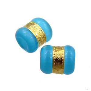 blue cats eye stone tube beads, approx 10x12mm, 4mm hole