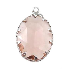 crystal glass oval pendant, platinum plated, approx 14-19mm