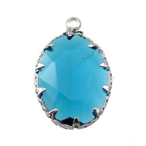 aqua crystal glass oval pendant, platinum plated, approx 14-19mm