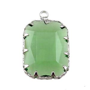 green crystal glass rectangle pendant, platinum plated, approx 14-19mm