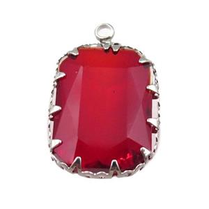 red crystal glass rectangle pendant, platinum plated, approx 14-19mm