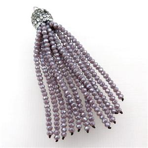 Tassel pendant with purple crystal glass, approx 12mm, 60mm length