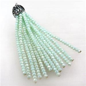 Tassel pendant with green crystal glass, approx 12mm, 60mm length