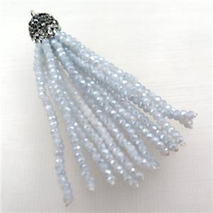 Tassel pendant with grayblue crystal glass, approx 12mm, 60mm length