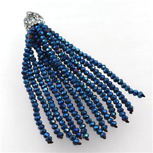 Tassel pendant with blue crystal glass, approx 12mm, 60mm length