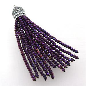 Tassel pendant with purple crystal glass, approx 12mm, 60mm length