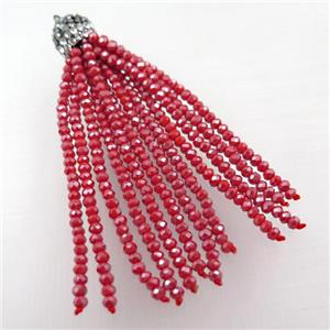 Tassel pendant with red crystal glass, approx 12mm, 60mm length