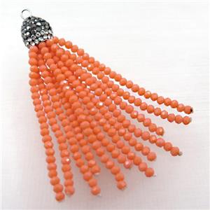 Tassel pendant with orange crystal glass, approx 12mm, 60mm length