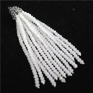 Tassel pendant with white crystal glass, approx 12mm, 60mm length