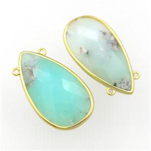 green Australian Chrysoprase pendant, faceted teardrop, gold plated, approx 16-30mm