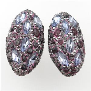 Clay oval beads paved rhinestone with garnet, approx 20-40mm