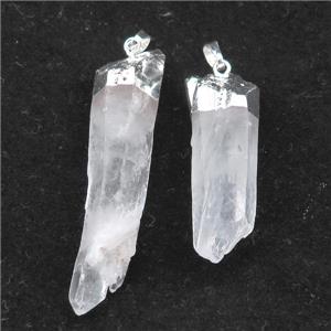 Clear Quartz stick pendant, silver plated, approx 13-60mm