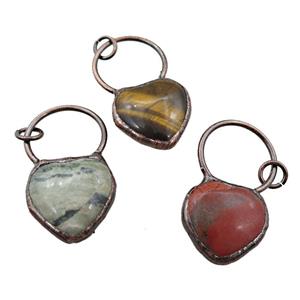 mix Gemstone heart pendant, antique red, approx 25mm