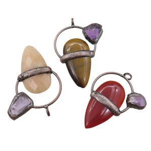 mixed Gemstone teardrop pendant, antique red, approx 10-18mm, 20-35mm