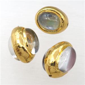 Cat Eye Glass barrel beads, gold plated, approx 18-25mm