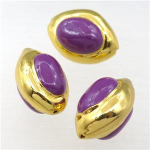 Lepidolite barrel beads, purple treated, gold plated, approx 18-25mm