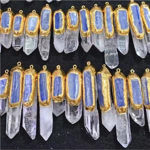 Clear Quartz stick pendant with kyanite, gold plated, approx 12-60mm