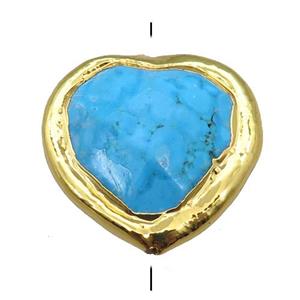 blue magnesite turquoise heart beads, gold plated, approx 30mm