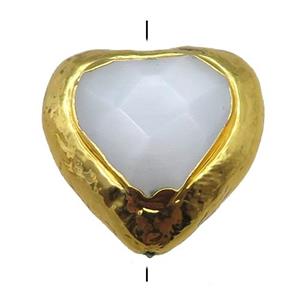 white Shell heart beads, gold plated, approx 24mm